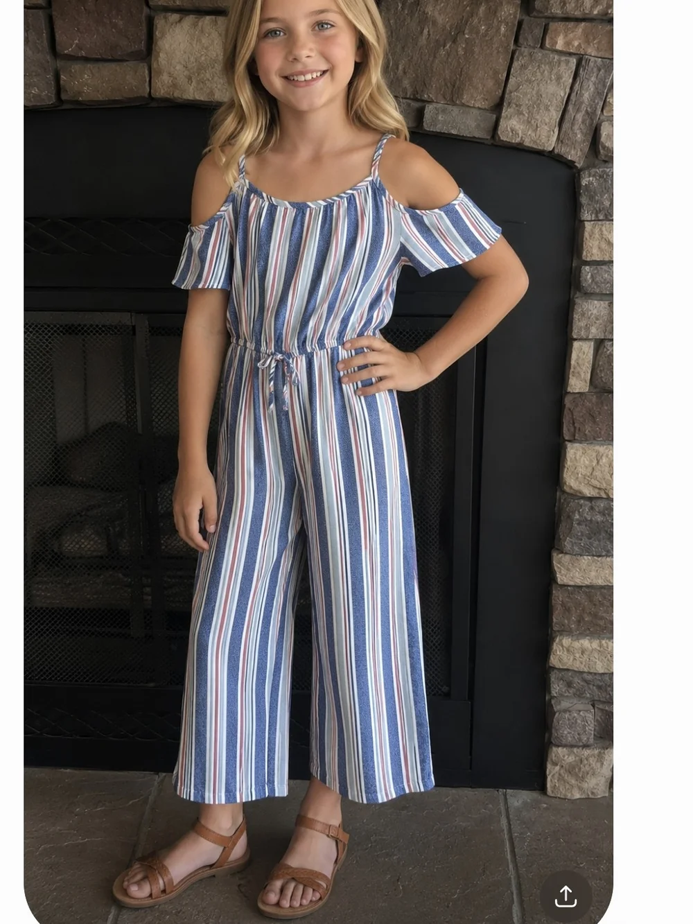 Striped Blue & Red Kids One-Piece Jumpsuit Girls Size 10